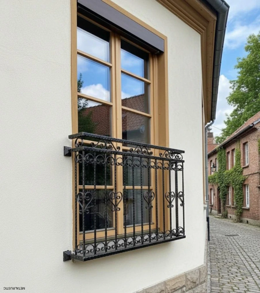 Kované zábradlie na francúzske okno – Francúzsky balkón z ocele, na mieru (výška 110 cm)