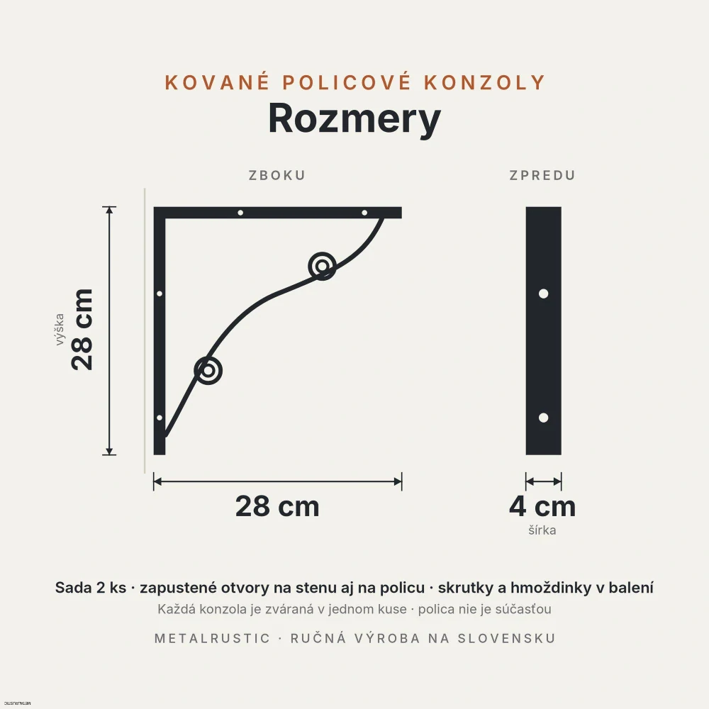 Rozmery policovej konzoly: 28 × 28 cm, šírka 4 cm