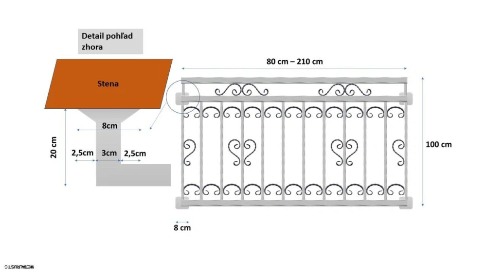Kované zábradlie na francúzske okno – Francúzsky balkón z ocele, na mieru (výška 110 cm)